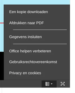 Het menu wat getoond word als op het icoon is geklikt.